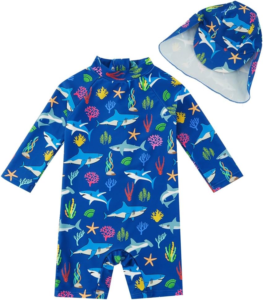 upandfast Baby Badeanzug mit Sonnenhut UPF 50+ Badebekleidung für Baby 3-6 Monate Blau, 3-6 Monate B