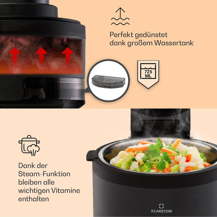 Klarstein Heissluftfritteuse 2-in-1, Airfryer mit Dampffunktion, Heissluftfriteuse zur Schnellaufhei
