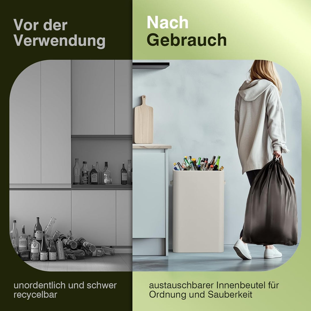 Pfandflaschen Sammelbehälter mit Deckel 100L, Gross Pfandflaschen Behälter mit 2 Tragetasche, Flasch