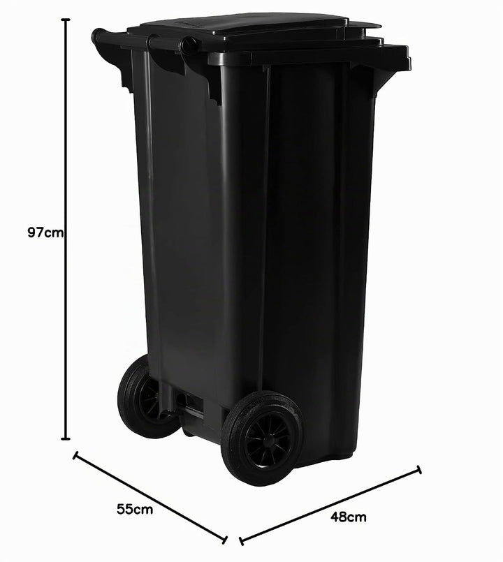 Hardwex Mülltonne mit 2 Rädern und Deckel, Müllgrossbehälter, Abfalltonne, Mülleimer, Volumen: 120 L