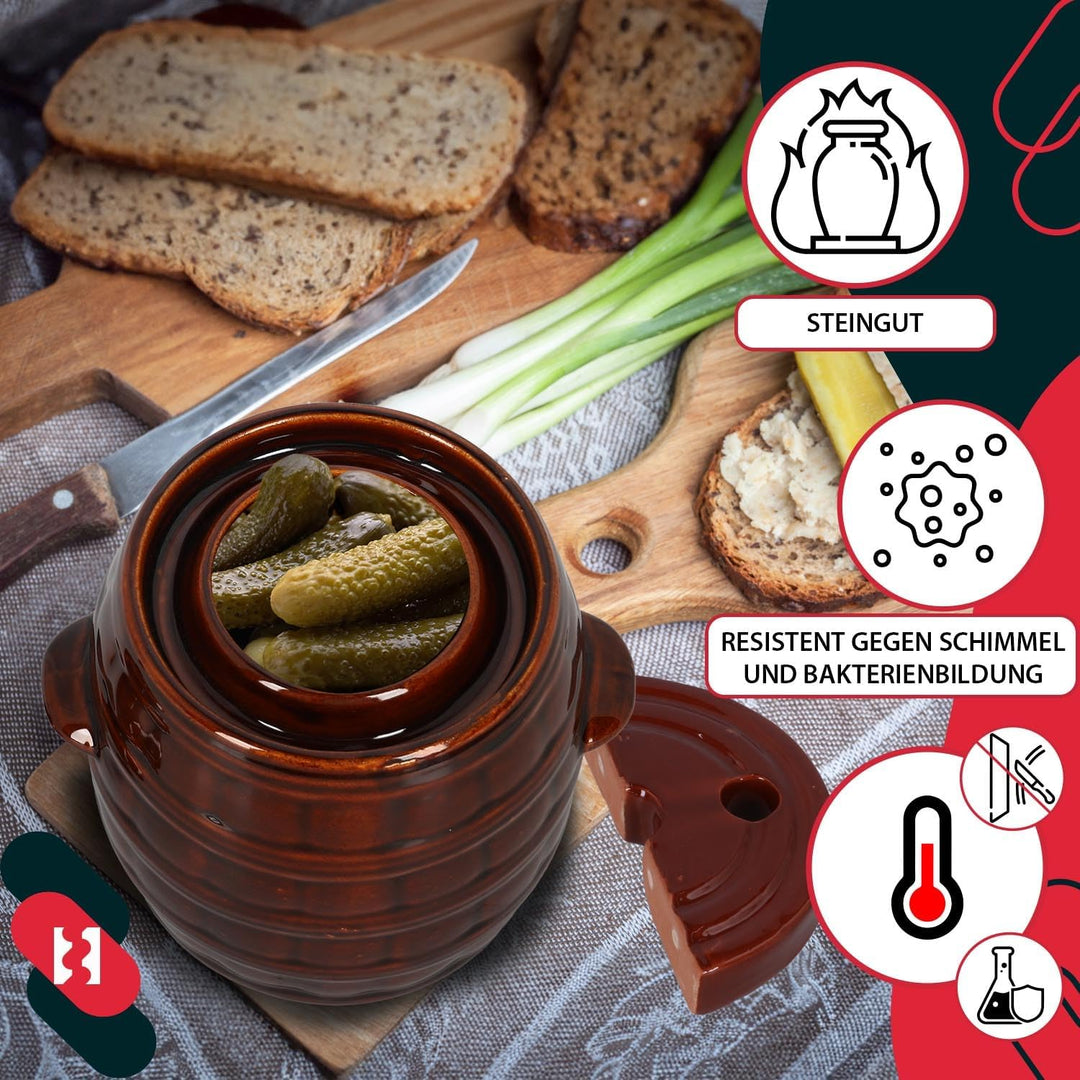 KOTARBAU® Gärtopf 5 L Steinguttopf mit Deckel und Beschwerungsstein Hermetisch Sauerkrauttopf Gurken