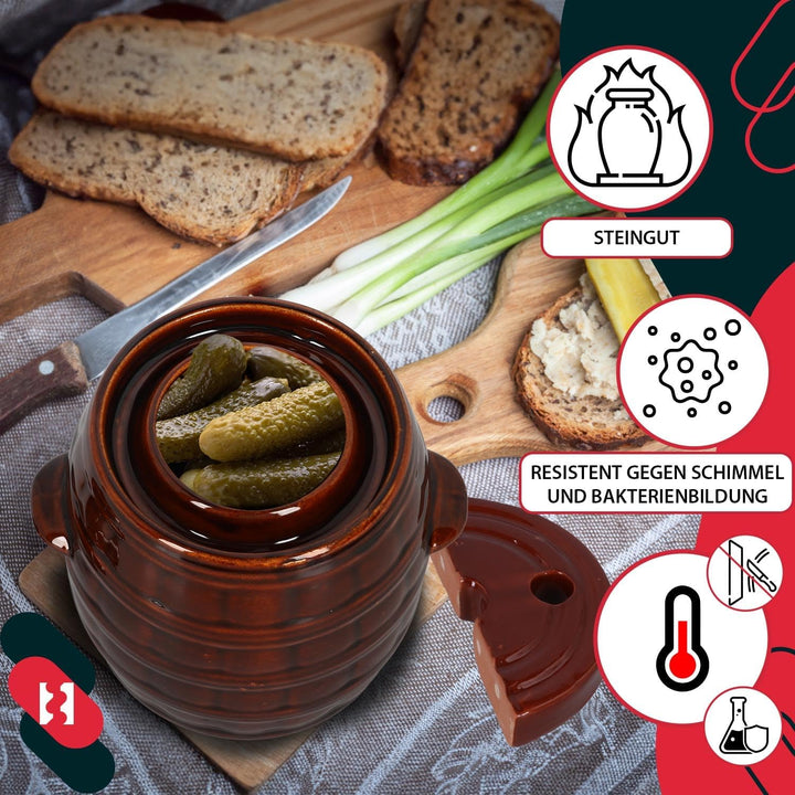 KOTARBAU® Gärtopf 5 L Steinguttopf mit Deckel und Beschwerungsstein Hermetisch Sauerkrauttopf Gurken