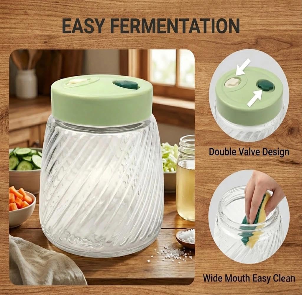 2 Pack 1L Glass Fermentation Jars with Double Airlock Valve,Kimchi behälter,fermentierglas, Airtight