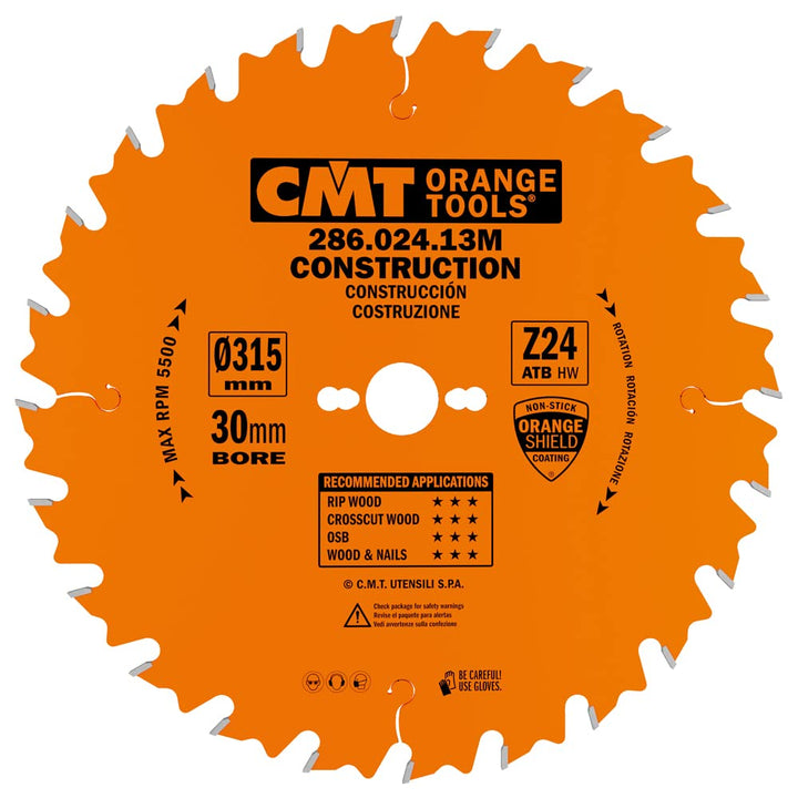 CMT Orange Tools 286.024.13 M Kreissägeblatt für den Bau, 315 x 3,2 x 30 mm, Z 24 ATB