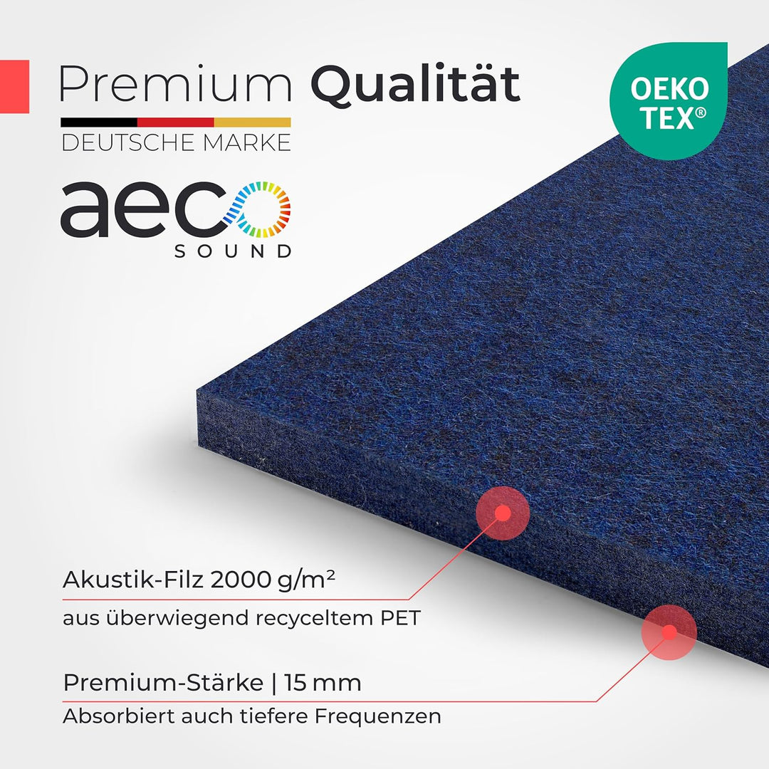 Akustikpaneele selbstklebend – 9er-Set | 30x30cm | Akustikfilz Royalblau, extra dick 15mm – 3D Wandp