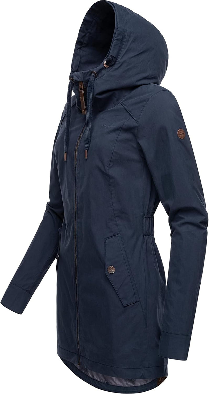 Ragwear Damen Übergangsjacke leichte Jacke lang mit Kapuze Mondda XS-XXL XS Navy, XS Navy