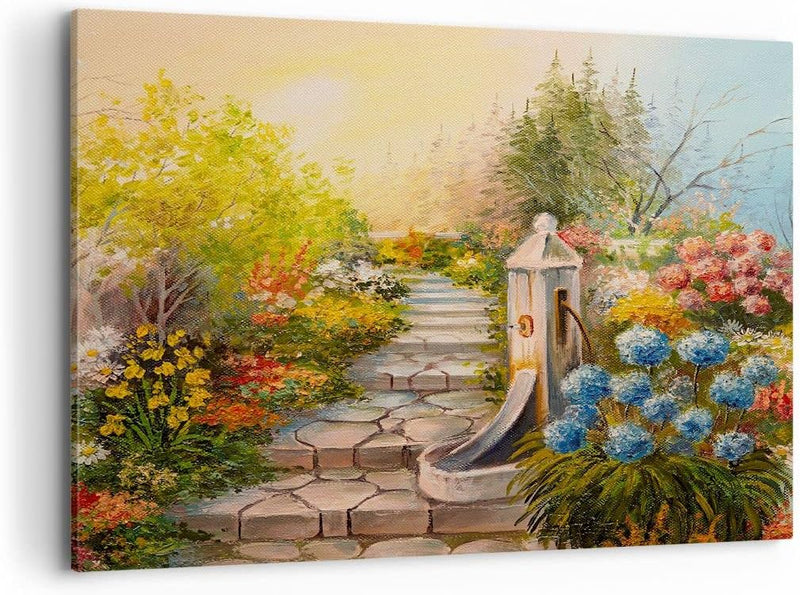 ARTTOR Bilder auf Leinwand 100x70cm Leinwandbild Garten Blumen Sommer Gross Wanddeko Bild Schlafzimm