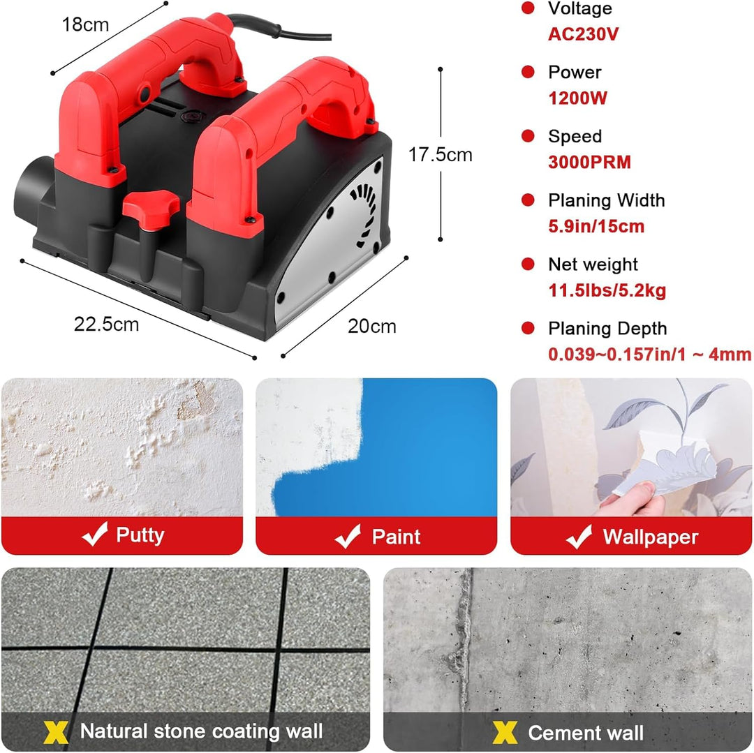 YJINGRUI Putzfräse 1200W 3000UPM Betonfräse Walzenfräse Sanierungsfräse | Elektrischer Wandhobel für