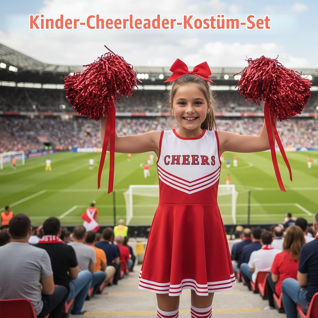 Cheerleader Kostüm Kinder, Cheerleading Outfit, 10 Stück Faschingskostüme Kinder für Komplettes Set