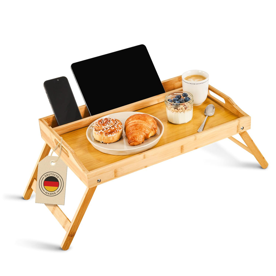 Blumtal Betttablett aus Bambus mit Holzstrebe für Tablets/Handys - Frühstückstablett fürs Bett - Bet