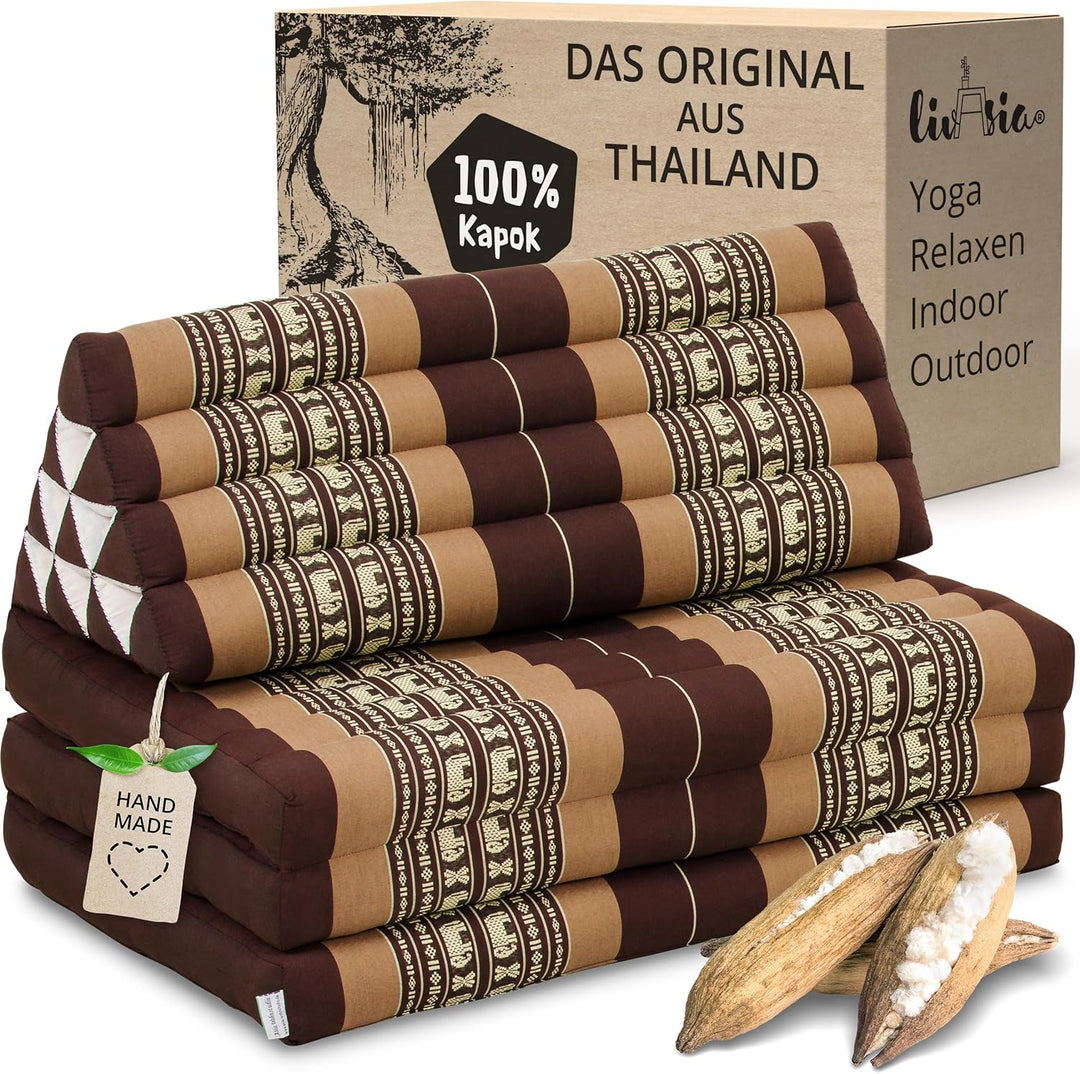 livasia Thaikissen 3 Auflagen für Paare XXL, Dreieckskissen Klappmatratze, extrabreit Kapok, Rückenk