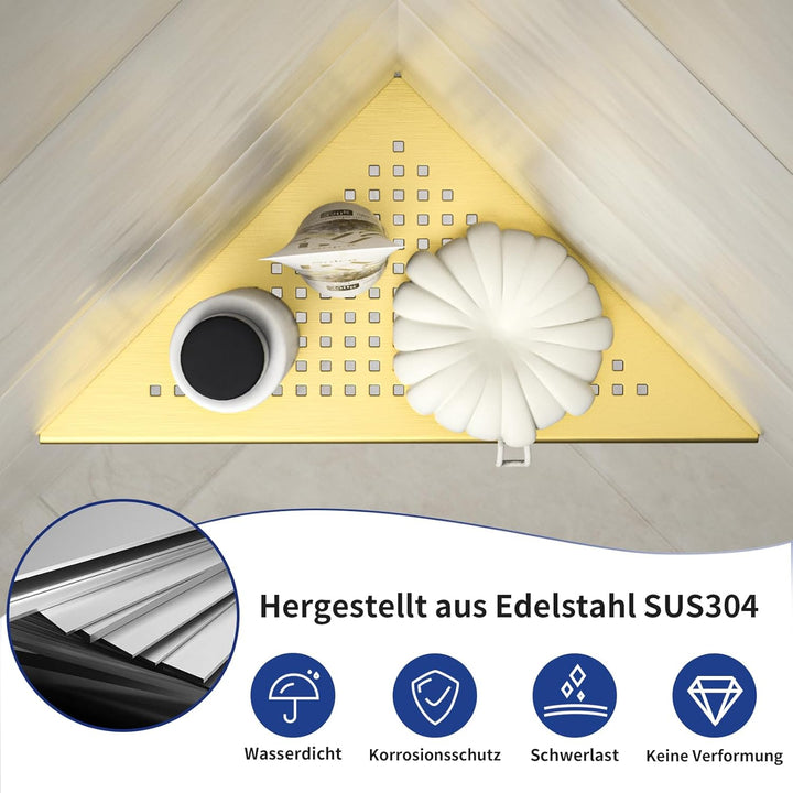 Eck Duschregal, Edelstahl 304 Badezimmerregal aus Stahl mit Gitterdesign für geflieste Wände, Einbau