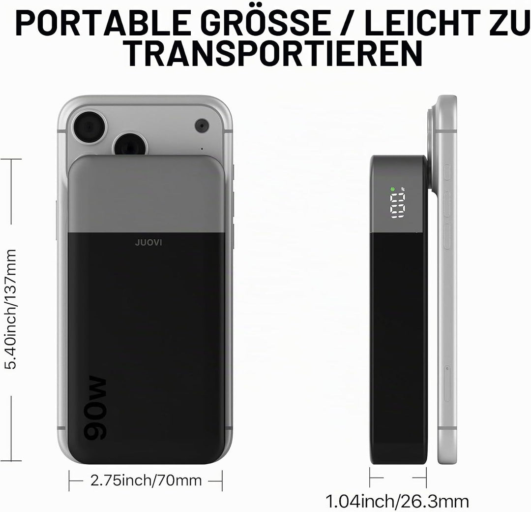 JUOVI Laptop Power Bank 20000mAh 90W, USB C Tragbarer Ladegerät Powerbank Schnellladefunktion 4-Port