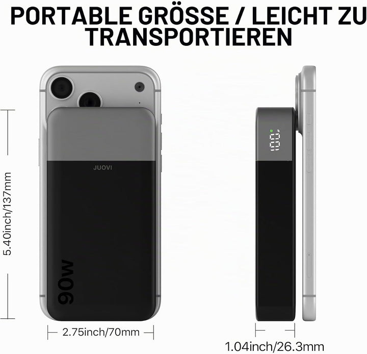 JUOVI Laptop Power Bank 20000mAh 90W, USB C Tragbarer Ladegerät Powerbank Schnellladefunktion 4-Port