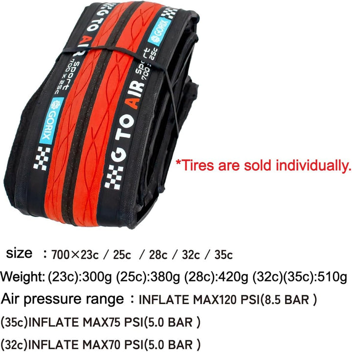 GORIX Rennradreifen 700×23C 25C 28C 32c 35c Fahrrad (Gtoair) 700×28c Black×Red(1 Tire), 700×28c
