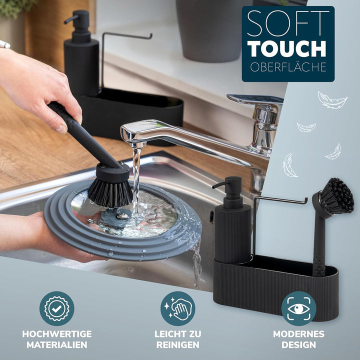 eluno Spülbecken Organizer mit Soft-Touch Oberfläche für Küche & Bad, Spülutensilienhalter inkl. Sei