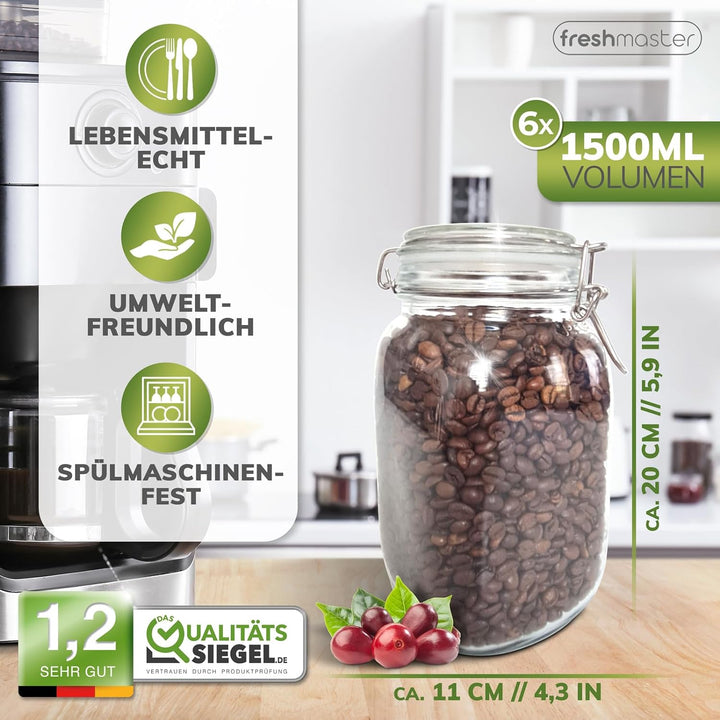 freshmaster Einmachgläser mit Deckel - Set aus bruchsicherem Glas mit Spezialdichtung und Edelstahl