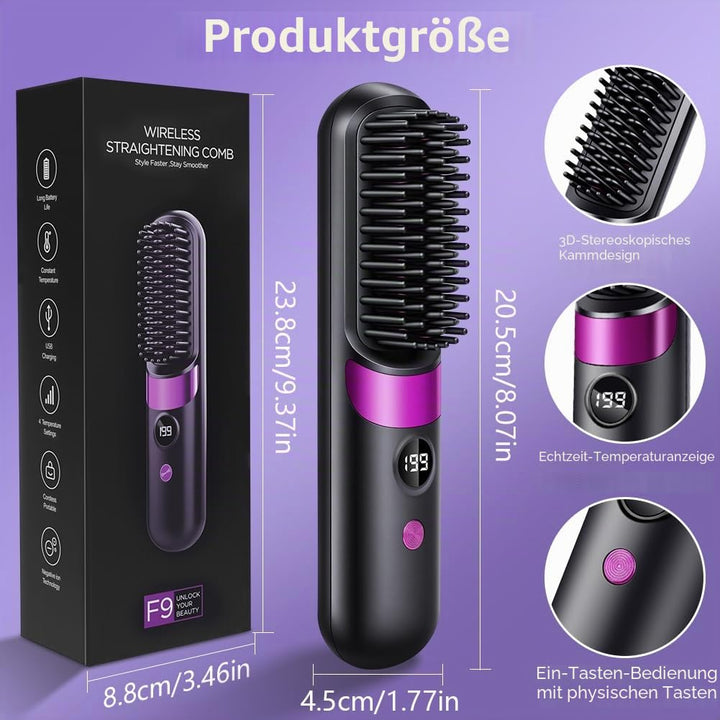 LOPHE Glättbürste, 2 in 1 Haarglätter Bürste mit LED Display, Hair Straightener Kabellos und Verbrüh