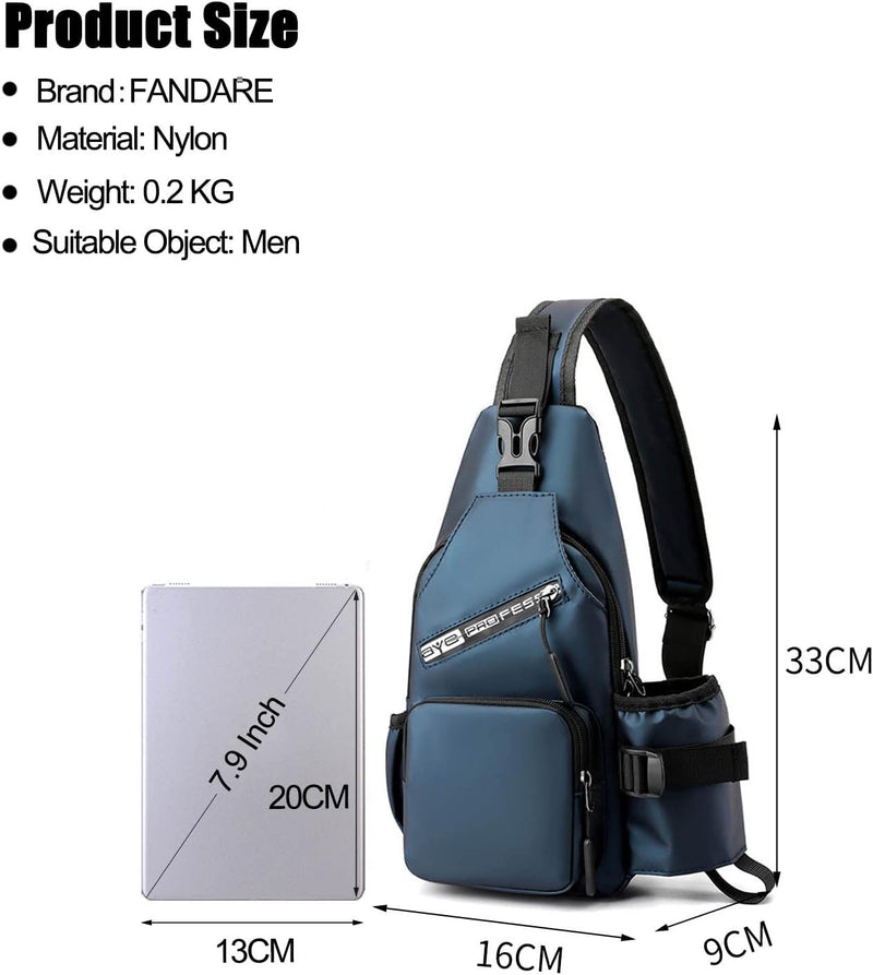 FANDARE Brusttasche Herren Sling Bag Umhängetaschen mit Flaschenhalter Schultertasche Bauchtasche Cr