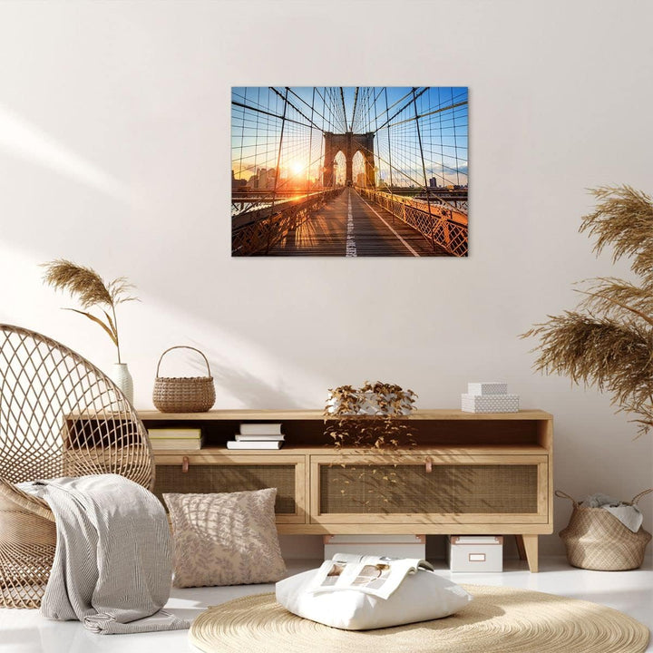 Bilder auf Leinwand New York Brücke Leinwandbild mit Rahmen 70x50cm Wandbilder Dekoration Wohnzimmer