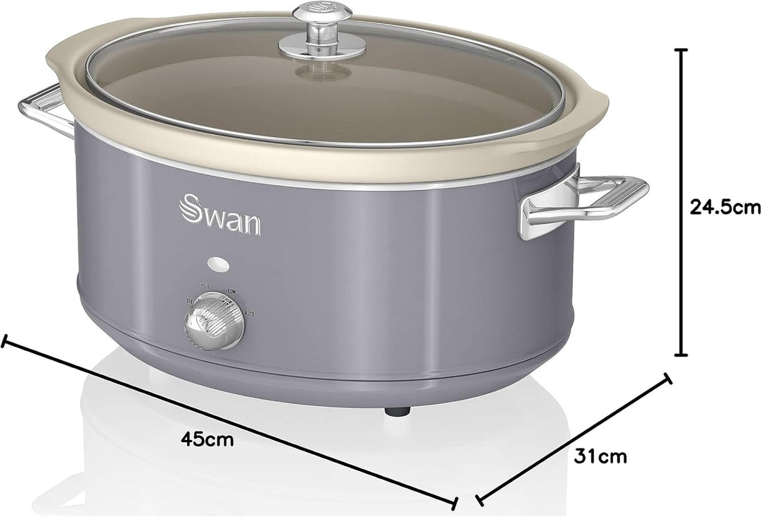 Swan Retro SF17031GRNEU Slow Cooker 6,5L Abnehmbarer Kochbehälter, PFOA- und PTFE-freier Keramischer