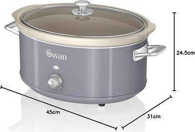 Swan Retro SF17031GRNEU Slow Cooker 6,5L Abnehmbarer Kochbehälter, PFOA- und PTFE-freier Keramischer