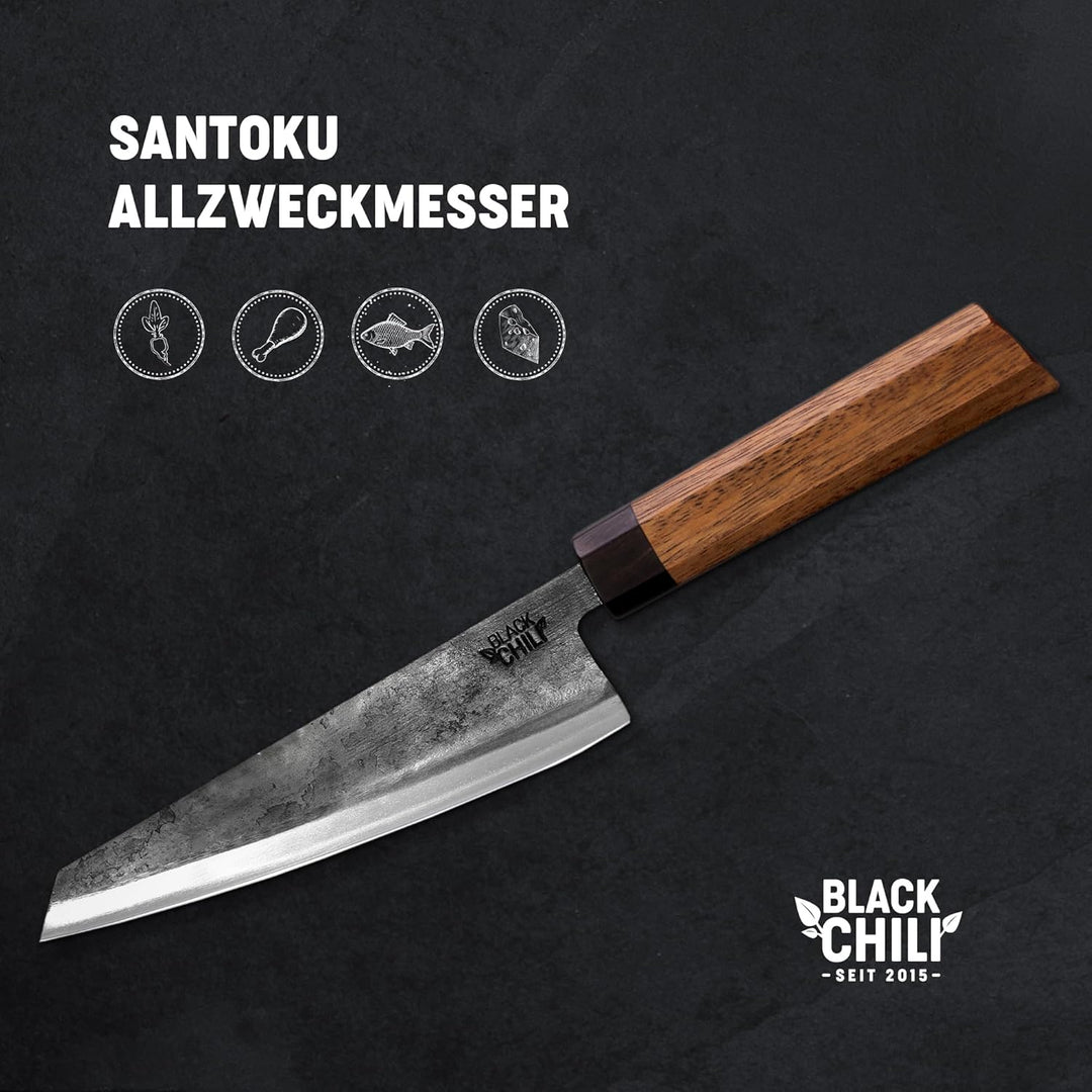 Black Chili - Allzweckmesser mit Echtholzgriff für Gemüse, Fleisch & Brot - Handgeschmiedet aus Carb