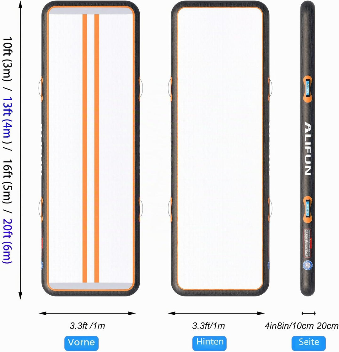 ALIFUN Air Matte Track, 2m/3m/4m/6m Aufblasbar Gymnastikmatte, Turnmatte, Tumbling Matten 10/20cm ho