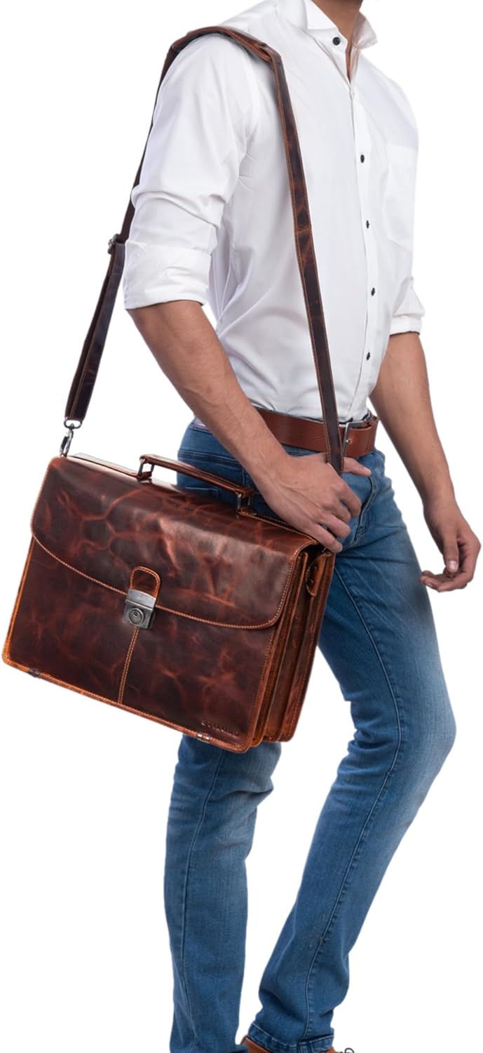 STILORD 'Miguel' Klassische Leder Aktentasche Schwarz Herren grosse Businesstasche Arbeit Bürotasche