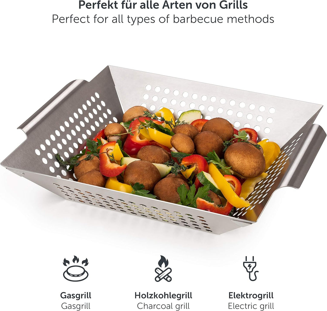 Blumtal Grillschale aus 100% Edelstahl - perfekt für Grillgemüse, Grillkorb geeignet für alle Grilla