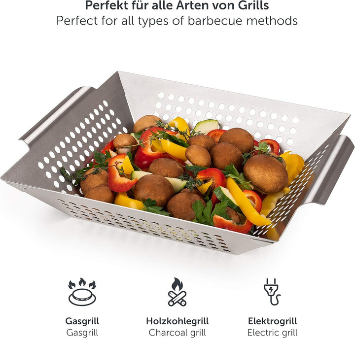 Blumtal Grillschale aus 100% Edelstahl - perfekt für Grillgemüse, Grillkorb geeignet für alle Grilla