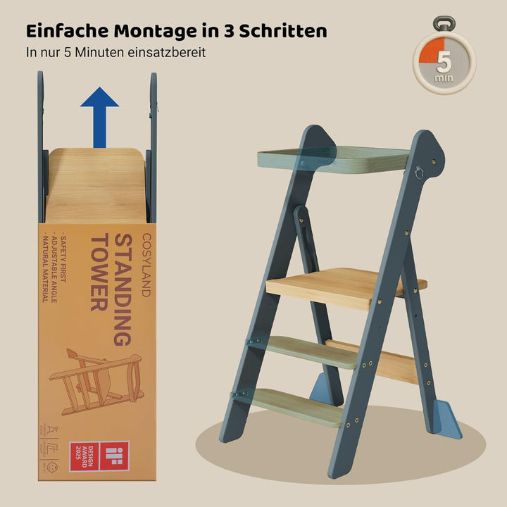 COSYLAND Lernturm ab 1 Jahr klappbar – iF Design Award Gewinner, höhenverstellbarer Lernturm mit Sic