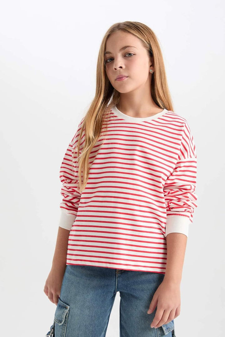 DeFacto Girl Regular Fit Langarm Gestricktes Kapuzen-Sweatshirt für Mädchen 11-12 Jahre Rot, 11-12 J