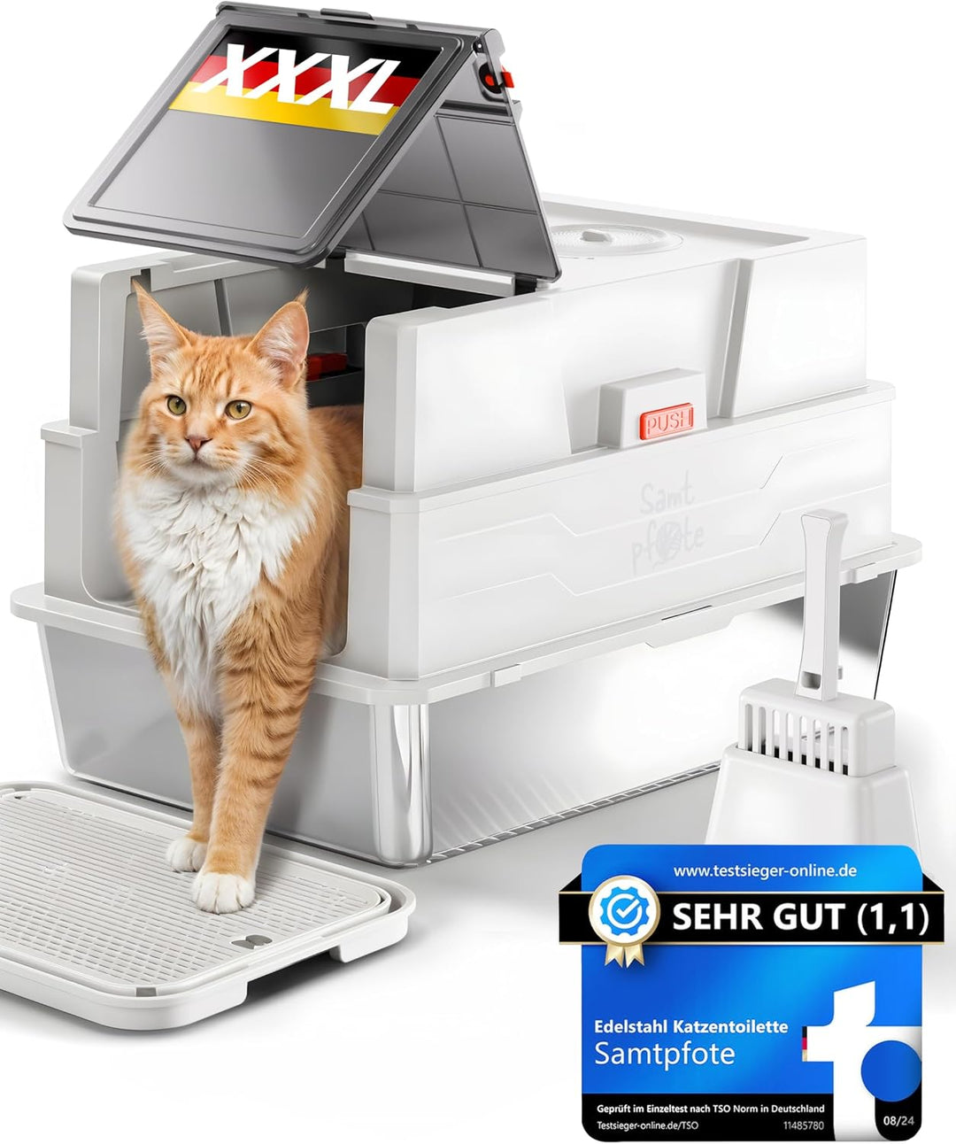 Samtpfote® „Grande“ Edelstahl Katzenklo – XXXL Katzentoilette 70×50 cm, geschlossen oder offen nutzb