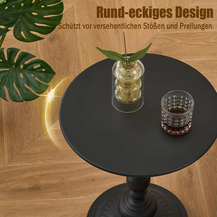 Couchtisch Schwarz Rund, 2er Set Beistelltisch Rund für Wohnzimmer, Vintage Sofatisch, Kleiner Beist