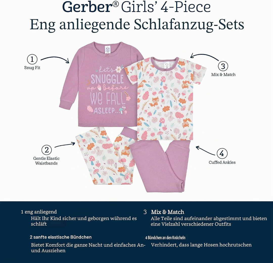 Gerber Baby - Mädchen 4-Piece Pajama Set Pyjama-Set 4 Jahre Unicorn Magic Pink, 4 Jahre Unicorn Magi
