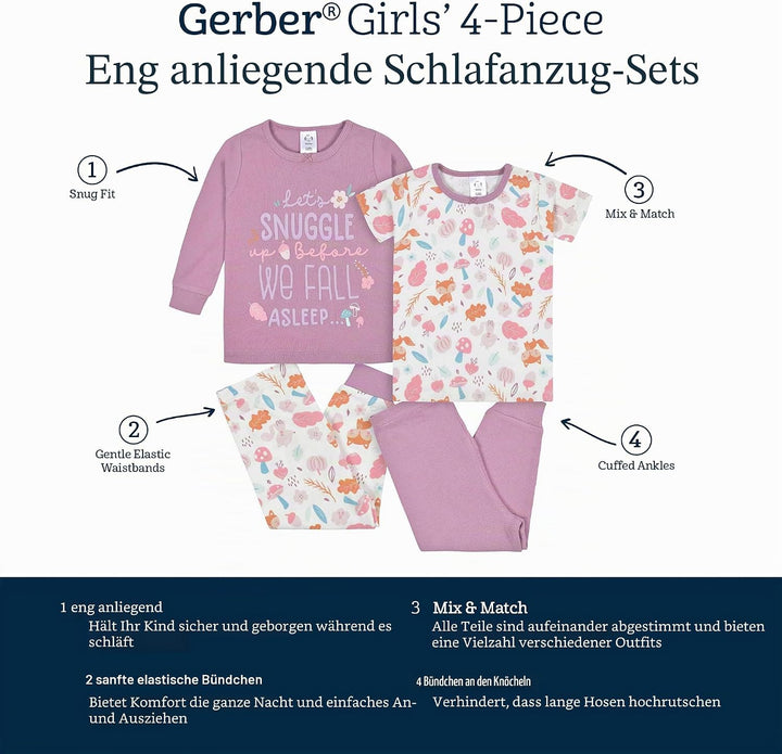 Gerber Baby - Mädchen 4-Piece Pajama Set Pyjama-Set 4 Jahre Unicorn Magic Pink, 4 Jahre Unicorn Magi