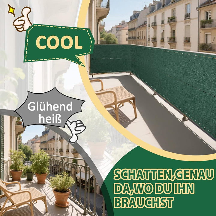 Soontrans Balkon Sichtschutz 1.2 x 10 m, Schatten Sichtschutz Seelenfrieden, Schattiernetz aus HDPE,
