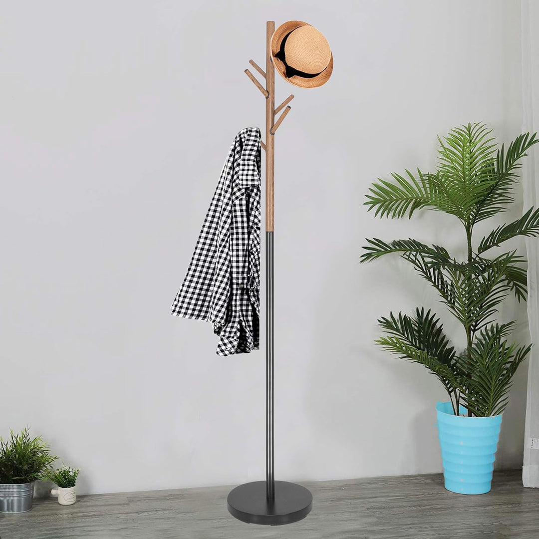 SPRINGOS Kleiderständer Baum-Optik 6 Haken Metall 180 cm freistehend Schwarz-braun, Schwarz-braun