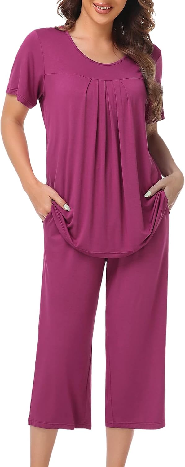 COLORFULLEAF Schlafanzug Damen Still Pyjama Set Zweiteiler Damen Sommer Leichter Kurzarm Nachtwäsche