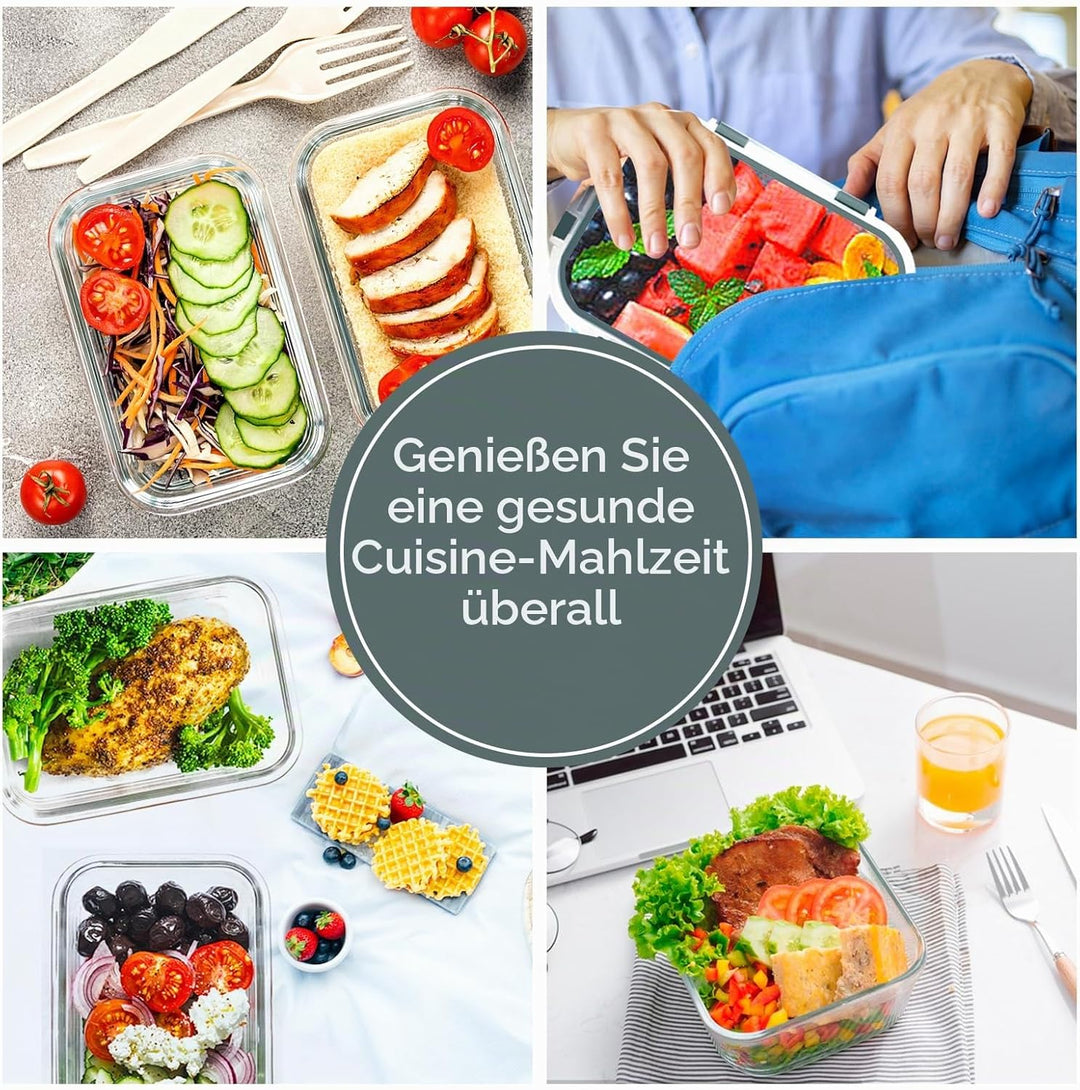 VERONES 10 Stück Glas Crisper Set, luftdichte Glas-Lunchbehälter, Abgedichtete & stapelbare Glasbehä
