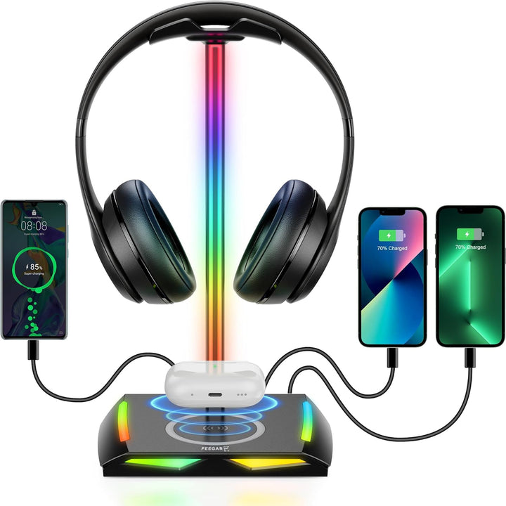 Feegar Hold RGB Kopfhörer Ständer mit Wireless Ladegerät,Gaming-Headset-ständer Headset Halterung Wi