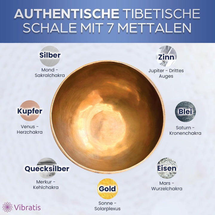 VIRHEA Tibetische Klangschale – Handgefertigte 7-Metall-Schale aus Nepal + Kissen + Holzklöppel + Lo
