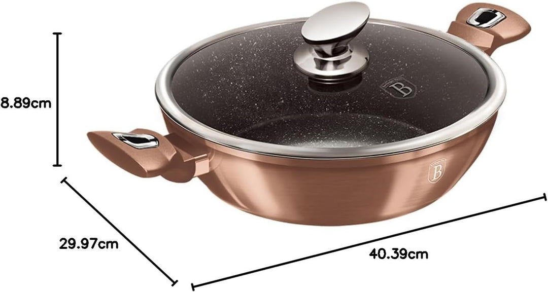 Steinpfanne mit Glasdeckel Rosegold Collection Kupfer 28 cm - BH-1519 Rose Gold, Rose Gold