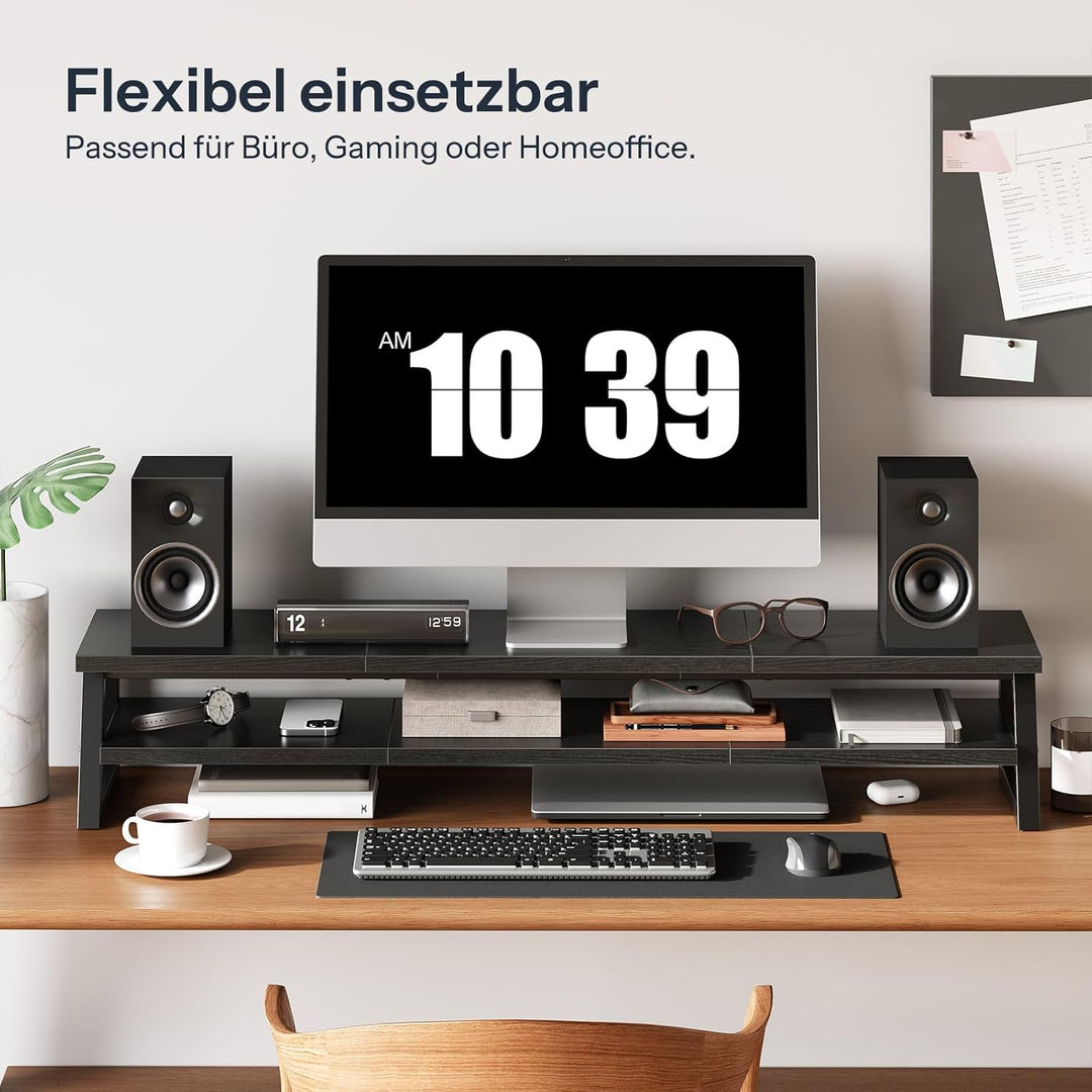 HOOBRO 2-stufiger Monitorständer Holz für 2 Monitore, 100 x 24 x 19,5 cm, Dual Monitor Ständer, Bild