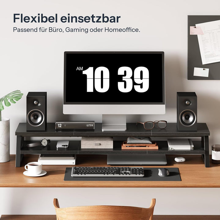 HOOBRO 2-stufiger Monitorständer Holz für 2 Monitore, 100 x 24 x 19,5 cm, Dual Monitor Ständer, Bild