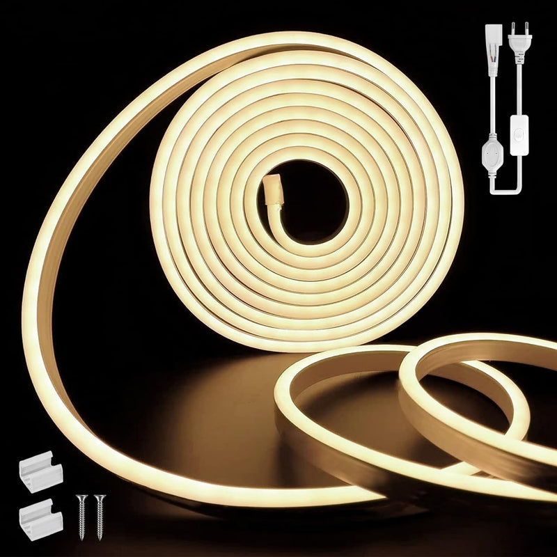 SUCIKORIO Neon LED Streifen 2m, Led Strip 4000K Wasserdicht Led Lichterkette Aussen 230V 120 LED/m F