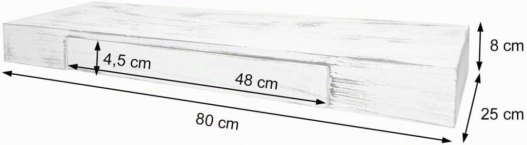 Mendler Wandregal HWC-H37, Schweberegal Wandboard Hängeregal Regal, Schublade Massiv-Holz 8x80x25cm