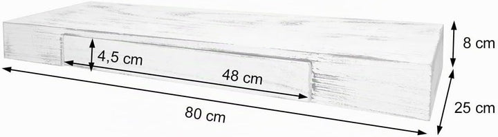 Mendler Wandregal HWC-H37, Schweberegal Wandboard Hängeregal Regal, Schublade Massiv-Holz 8x80x25cm