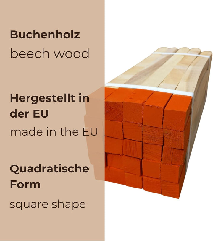 50 Stück Holzpfähle aus Buche Orange Lackierter Spitze Quadratisch Längen 80 cm Markierungspfosten H